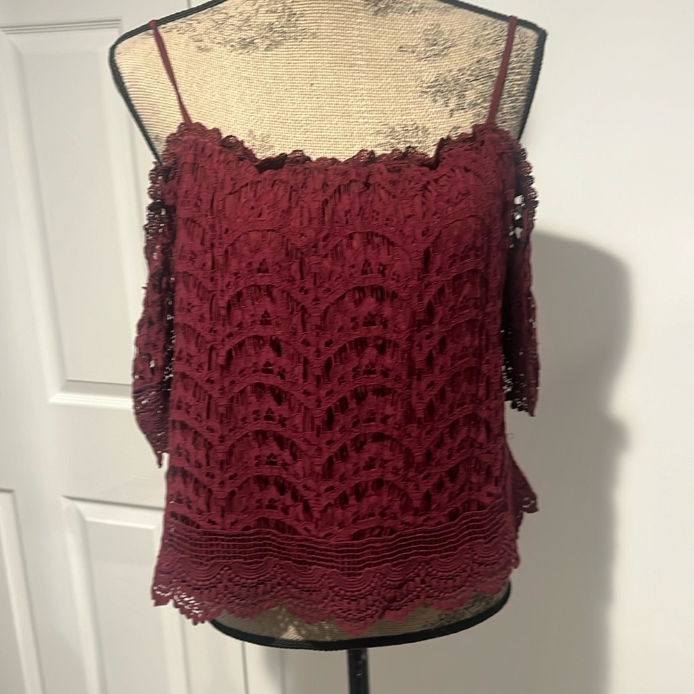 Off the shoulder size Small Wine color beautiful lace lined top
